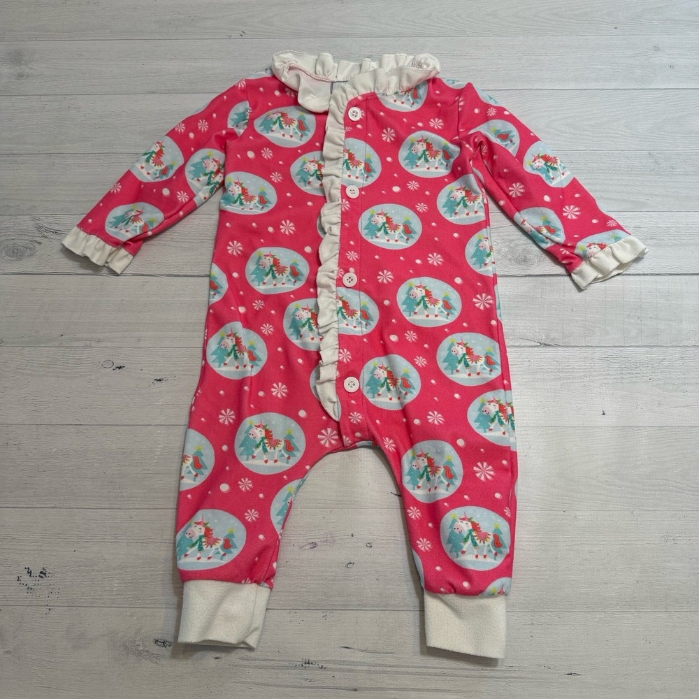 Sugarbee baby girl holiday unicorn one piece pajamas 12 months